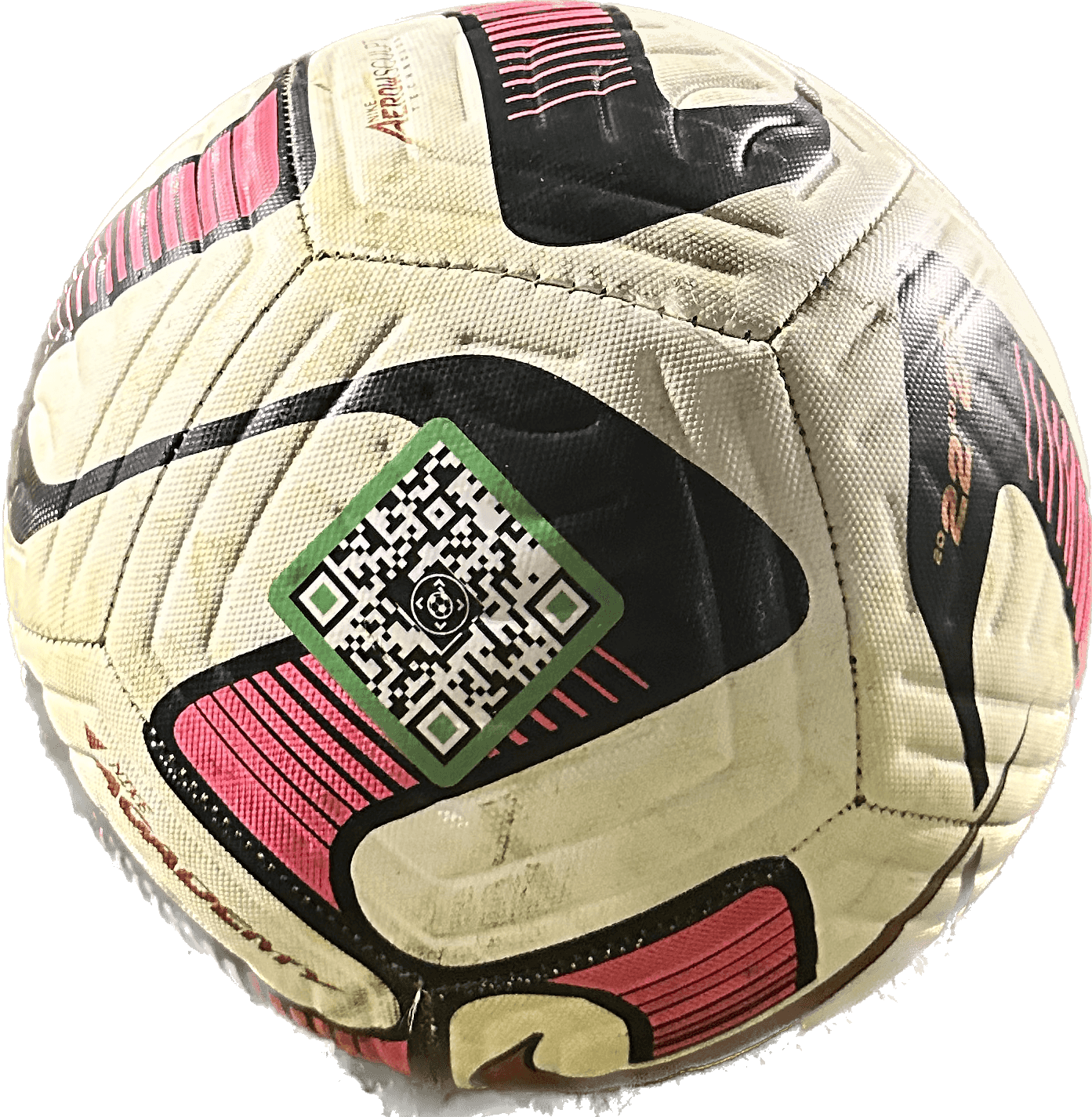 Soccer ball with SoccQR QR code tag applied