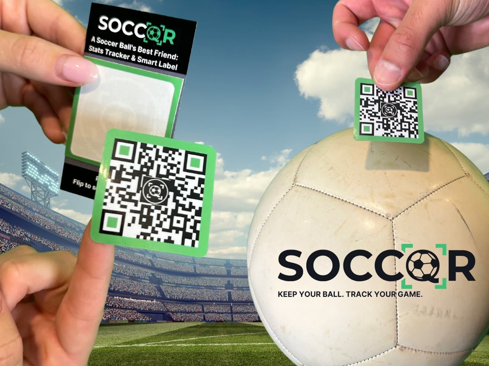 Soccer ball with SoccQR tag ready for team use